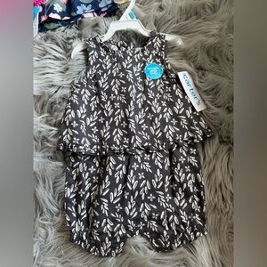 Carter's Charcoal and White Leaf Print Baby Romper
